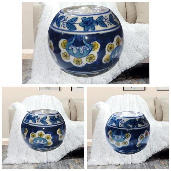 Centrum ~Ceramic Ball Tealight Holders White, Blue with Flowers and Cand… - Picture 4 of 4